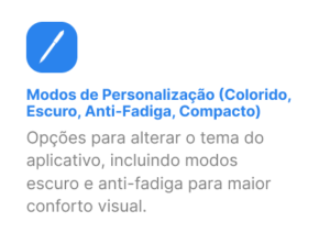 Modos de Personalização (Colorido, Escuro, Anti-Fadiga, Compacto)​